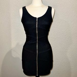 Black Zip-up Mini Bandage Dress
